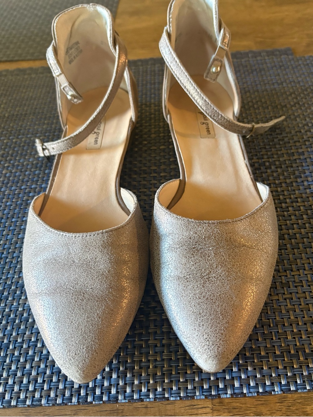 Paul Green Metallic Pointed-Toe Ankle Strap Flats - Silver